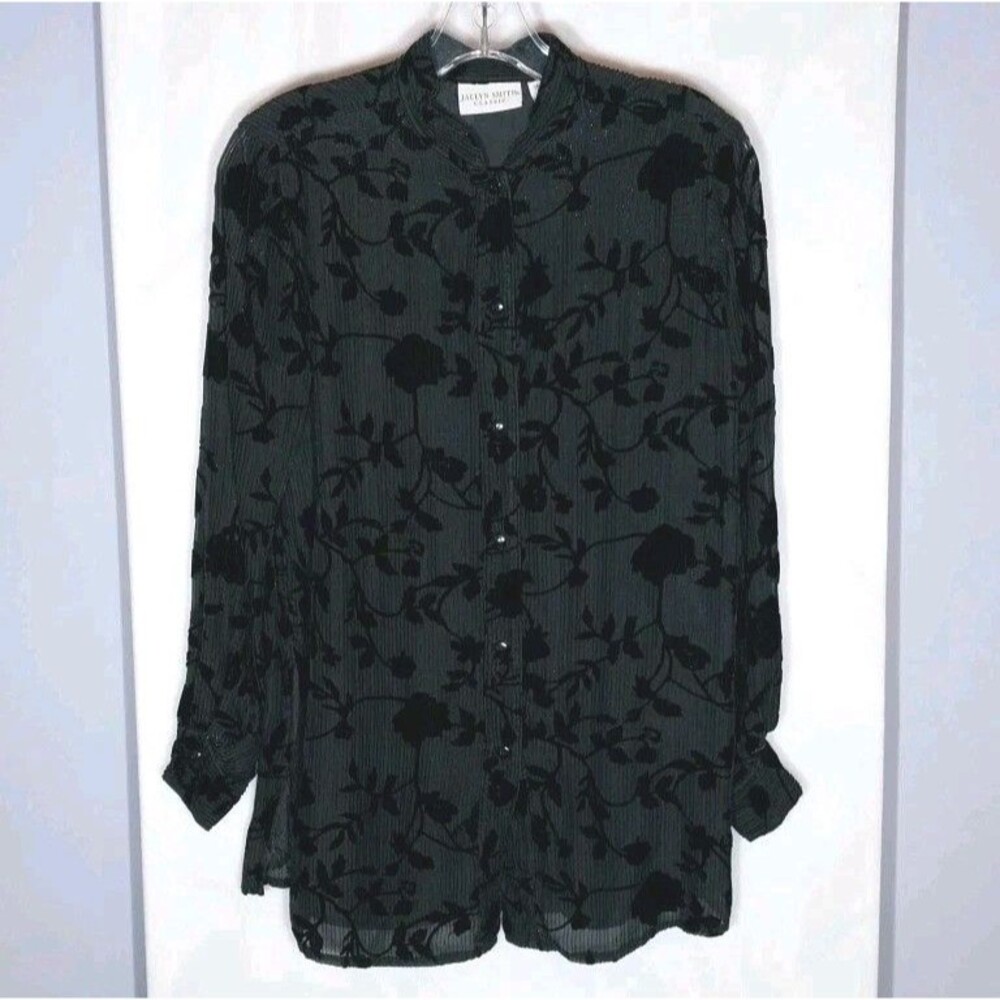 Jaclyn Smith Floral Velvet Burnout Top Small Silk Blend Lined Sheer Boho Goth
